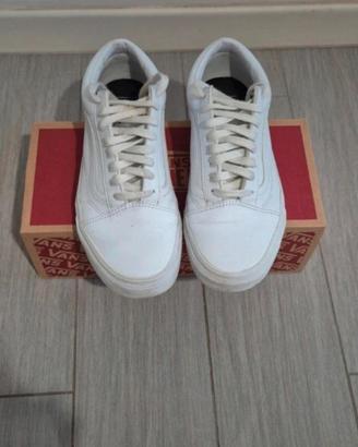  scarpe vans old skool bianche in pelle, numero 39