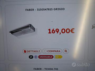Cappa sottopensile 90cm Faber nuova