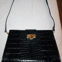Borsa nera pelle effetto coccodrillo 