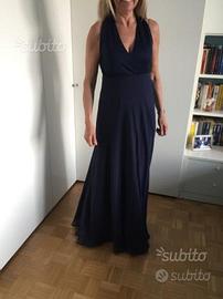 Vestito blu con giacchina in pizzo per matrimonio
