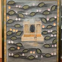 Dipinto Indiano su Tela con Cornice Verde