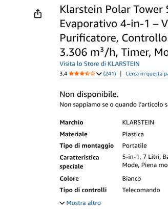 Raffrescatore Klarstein Polar Tower Smart
