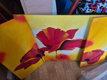Quadro trittico papaveri rossi su tela