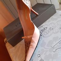 Pollini décolleté rosa cipria, tessuto leopardato 