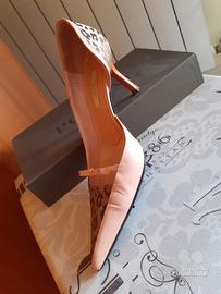 Pollini décolleté rosa cipria, tessuto leopardato 