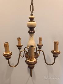 lampadario a 5 bracci in legno 