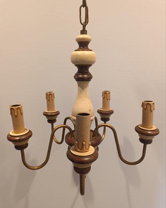 lampadario a 5 bracci in legno 