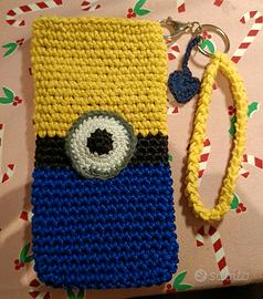 Porta Cellulare Minions  all'uncinetto in cordino 