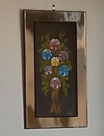 Quadro con fiori, dipinto su legno con cornice