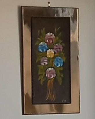 Quadro con fiori, dipinto su legno con cornice