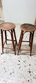 Coppia sgabelli alti bambù midollino vintage 70cm