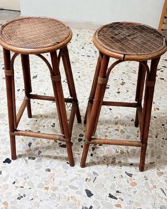 Coppia sgabelli alti bambù midollino vintage 70cm