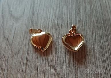 gioielli,2 ciondoli a forma di cuore,placcato oro
