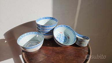 Set ciotole cinesi di riso con cucchiai , antico