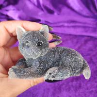 Statuina gatto resina con pietre blu