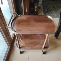 Carrello da bar in legno e metallo dorato 