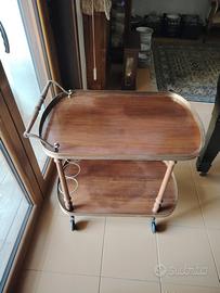 Carrello da bar in legno e metallo dorato 