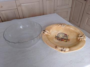 Centro tavola o porta frutta in vetro e ceramica 