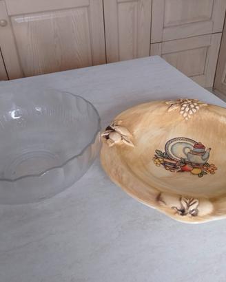 Centro tavola o porta frutta in vetro e ceramica 