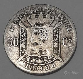 50 Centimes del Belgio del 1886 in argento