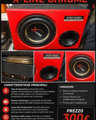 🔊 SUBWOOFER ATTIVO PER AUTO X-LINE CHROME 200W 🔊