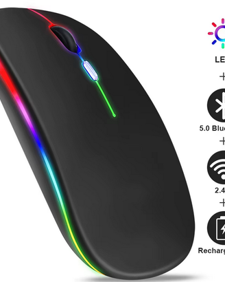 Mouse wireless Bluetooth ricaricabile, con USB