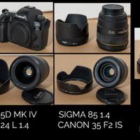 Canon 5D MKIV con Obiettivi Canon e Sigma