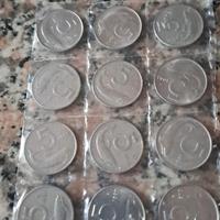 12 monete da 5 lire, dal 1951 al 1998
