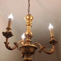 Lampadario 3 luci in legno