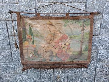 Antico arazzo stendardo religioso fine '800
