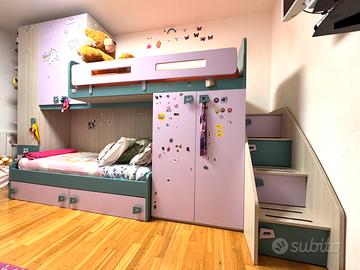 Cameretta bambina con letto a castello e armadi