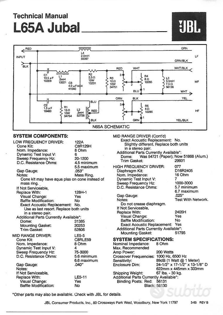 Jbl 4315 Schematic JBL L65A JUBAL Audio/Video In Vendita A Catania