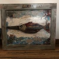 Quadro sgabello e lampada in legno
