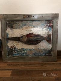 Quadro sgabello e lampada in legno