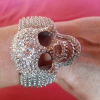 Bracciale teschio a fascia larga acciaio e pave'