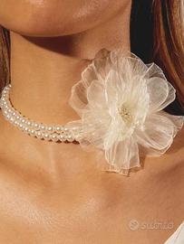 Collana Perle con Fiore in Organza