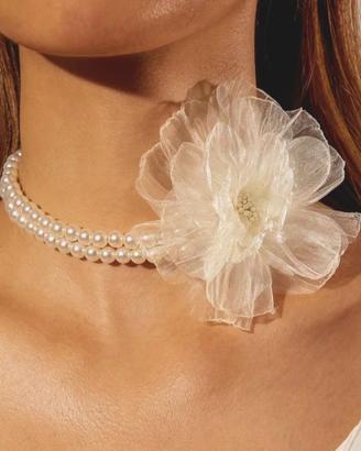 Collana Perle con Fiore in Organza
