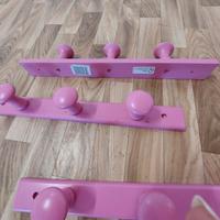 Tris  di appendini in  legno verniciato rosa Nuovi