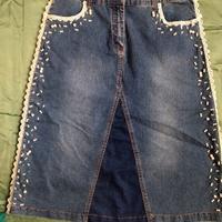 Gonna jeans ricamata con pizzo e perle Mis. 48 ela