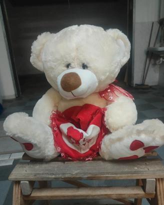 Peluche Orsetto Bianco con Cuore Riempibile 