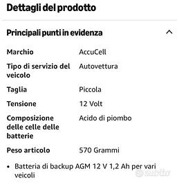 Batteria di backup AMG 12V 1.2Ah
