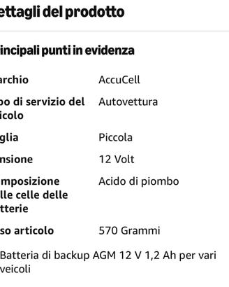 Batteria di backup AMG 12V 1.2Ah