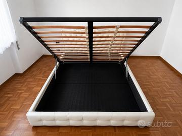 Letto matrimoniale contenitore in ecopelle bianca
