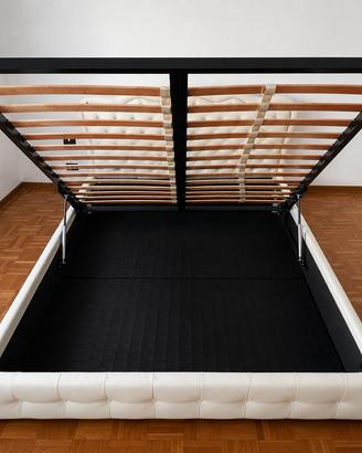 Letto matrimoniale contenitore in ecopelle bianca