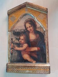 donna con bambino vintage legno