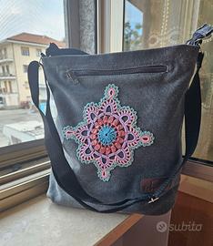 borsa tracolla in tela di jeans 