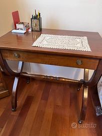 Scrittoio scrivania legno con cassetto, gambe a X
