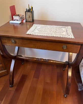 Scrittoio scrivania legno con cassetto, gambe a X