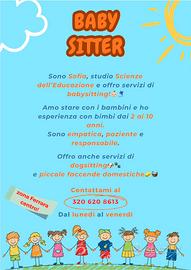 Babysitter/aiuto compiti, dogsitter, faccende casa