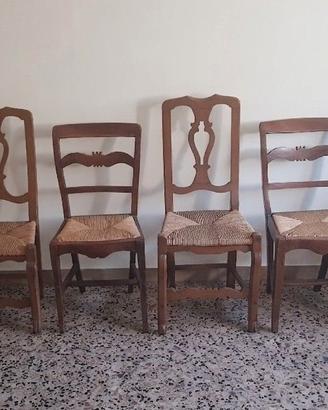 Set 6 Sedie Rustiche Vintage in Legno e Paglia